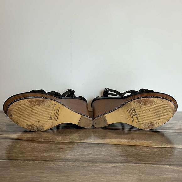 Matisse “Joss” Stacked Wedge Sandals 7.5 Black Leather 5” Heel 1” Platform - Picture 10 of 16